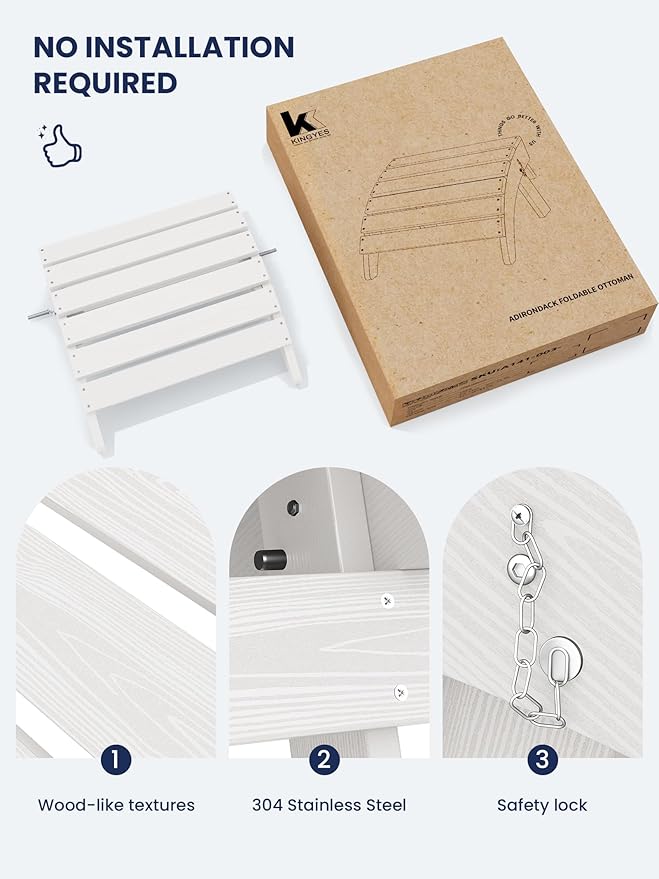 KINGYES Folding Adirondack Ottomans Set of 2 for Adirondack Chair, White