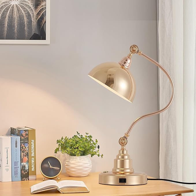 Vintage French Gold Desk Lamp Decorative Table Lamp for Home Office Living Room Bedroom Desk Light, Rustic Industrial Farmhouse Antique Library Study Desk Lamp E26 LED Bulb Included