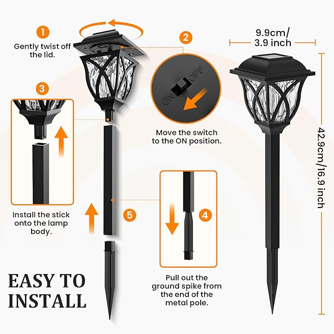 GIGALUMI Solar Lights Outdoor Waterproof, 8 Pack Flickering Flame LED Lights, Garden Decor for Yard, Patio, Landscape, Planter, Walkway