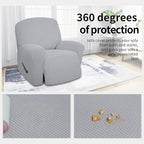 Easy-Going 4 Pieces Oversized Recliner Stretch Sofa Slipcover Sofa Cover Furniture Protector Couch Soft with Elastic Bottom Polyester Spandex Jacquard Fabric Small Checks Silver Gray,X-Large
