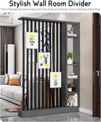 Wall Room Divider, Storage Cabinet Storage Display with Shelves, Modern Freestanding Wood Room Divider Screen, Wall Privacy Screens for Home Decorative (Grey+Black,55" L x 9.5" W x 79.5" H)