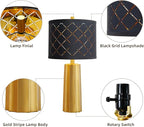RORIANO 24" Modern Table Lamp for Living Room Bedroom, Gold Nightstand Resin Lamp with Black Grid Shade