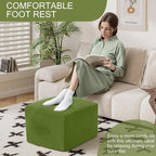 MeMoreCool Square Stuffed Pouf Ottoman Foot Rest, Floor Pouf Foot Stool with Foam Chunk Filling, Soft Stuffed Ottoman Footrest for Living Room, Green