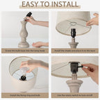 Seealle Farmhouse Table Lamps - 22" Rustic Lamp for Bedroom Living Room, Boho Bedside Lamps for Night Stands End Table Office Desk Lamp Nightstand with Linen Shades(Single)