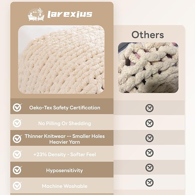 Chunky Knit Blanket - Luxury Soft Cozy 61 * 79 Bold Throw Blanket,100% Woven Blanket Rope Knot Throw Blanket for Couch, Sofa, Home Decor, Gift - Machine Washable（Cream）