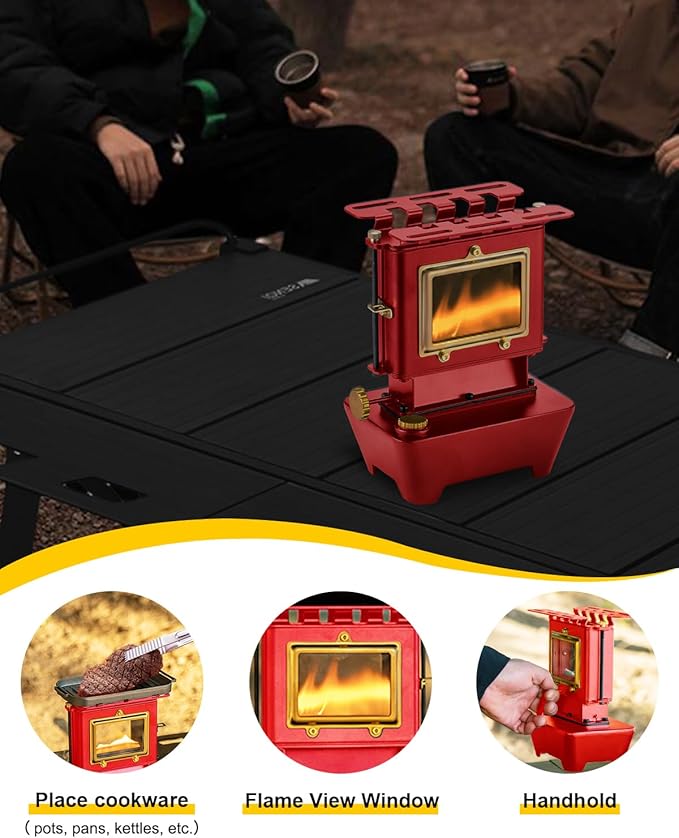 Camping Oil Lantern，Oil Lamp with Cooker Stove，Fuel Lamp for Outdoor，Portable Oil Lamp，Portable and Convenient for Heating and Cooking (Red)