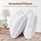 UNIKOME Goose Feathers and Down Pillows with 2 Gusseted Outer Protectors, White Cotton Fabric Bed Pillows for Back Stomach Side Sleepers, Standard/Queen, 20 x 28 inches, Pack of 2