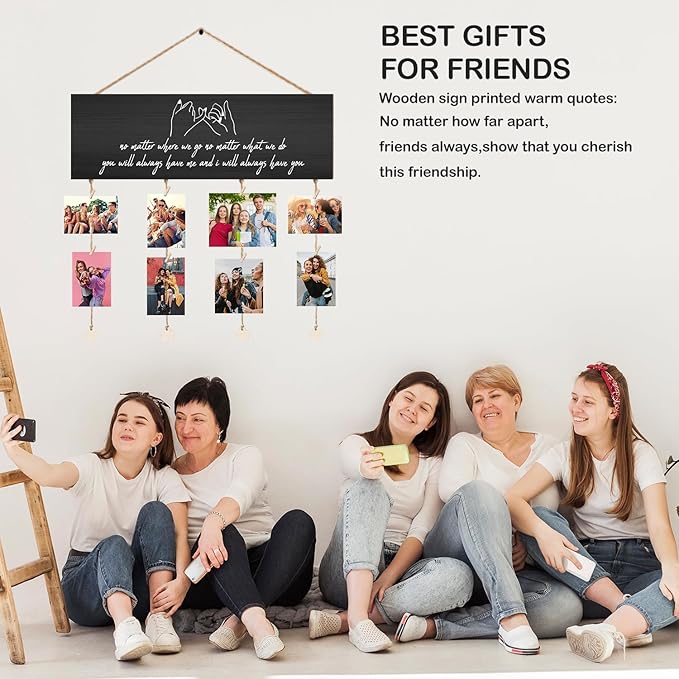 Orchroma Friends Picture Frames Collage Wall Decor,Long Distance Friendship Gifts,Friends Photo Picture Board,Hanging Photo Display with Clips,Home Liveing Room Dorm Bedroom Wall Decor(Black)