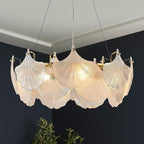 Gold Round Chandelier 8 Light Ginkgo Crystal Chandelier Light Fixture Hammered Glass Vintage Chandelier for Living Room Dining Room Bedroom High Ceiling Foyer,24in