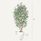 8FT Artificial Ficus Tree, Indoor Faux Ficus Plant with Realistic Leaves & Natural Wood Trunk, 8ft Tall, Green, All Seasons, Perfect for Living Room Home Decor