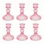 Glass Candlestick Holder,Striped Taper Candle Holders,Set of 6 Candle Stand for Table Centerpieces, Home Decor,Weddings,Festival and Parties (Peach Red Stripe Pattern)