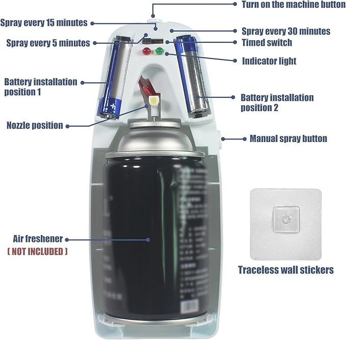 Automatic Air Freshener Spray Dispenser (2-Pack) ，Free Standing or Wall Mounted Automatic Aerosol Spray Dispenser Adjustable Aromatherapy Machines for Bedrooms, Bathrooms,Offices, Hotels (White)