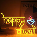 Happy Diwali Neon Sign Festival of Light Decorations - Chanukah Neon Light Orange Dimmable Deepavali LED Sign - Hanukkah Light Up Signs for Home Bar Decor Party Supplies