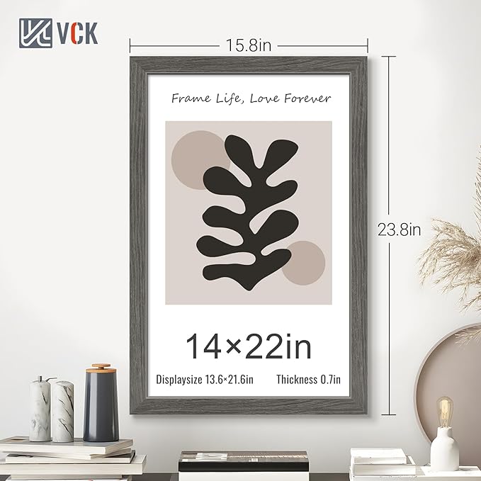 VCK 14x22 Picture Frame Set of 3, Gray Solid Wood Poster Picture Frame, Exclusive Wood Grain, Wall Mounting Hanging