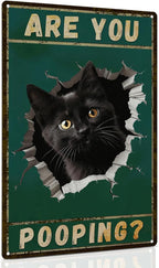ALKB Are You Pooping Signs Funny Black Cat Sign for Bathroom Wall Decor, Vintage Cat Gift 8 x 12 Inch
