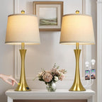 27.5" Gold Lamps Set of 2, Touch Control 3-Way Dimmable Bedside Nightstand Lamps Bedroom Lamp,Modern Gold Table Lamp with USB A+C Ports,Tall Lamps for Living Room End Table Home Office