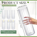 6 Pcs 10 Inch Tall Glass Ribbed Cylinder Vases Clear Floating Candle Flower Vase in Bulk, Hurricane Candle Holder for Wedding Housewarming Gift Table Centerpieces