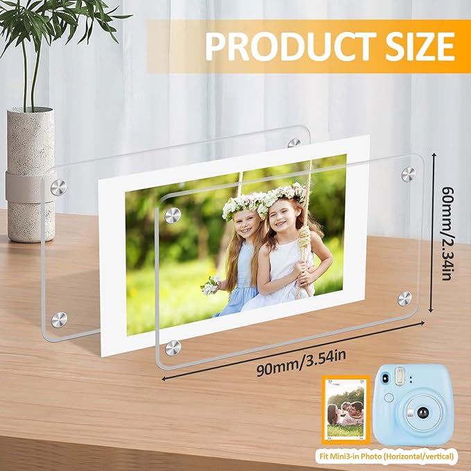 15 Pack Magnetic Acrylic Picture Frame for Fridge, 2.36x3.54 Inch Polaroid Frame, Double Sided Refrigerator Magnet Picture Frame for Fujifilm Instax Mini, Clear Picture Display Frame