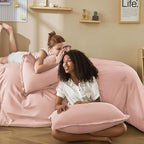 Litanika Pink Twin Comforter Set for Girls, 2 Pieces Kids Blush Plain Bedding Comforter Set, All Season Bed Set (66x90In Comforter & 1 Pillowcase)