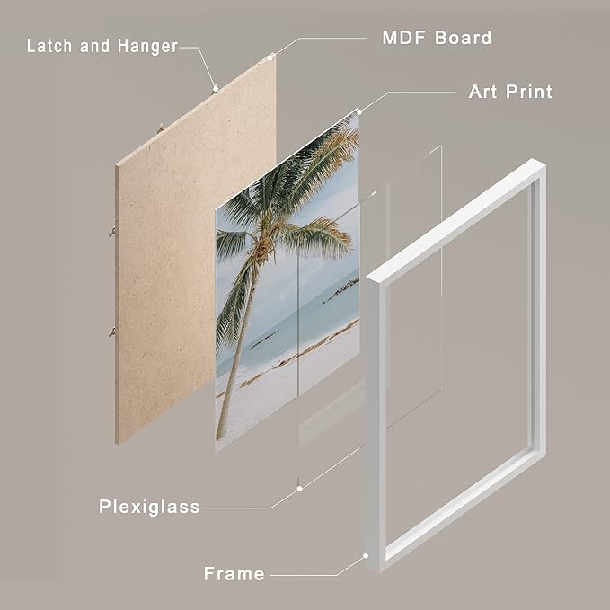 SIGNWIN Framed White Beach Shore Tropical Palm Tree Island Wall Art, Set of 4 Landscape Colorful Wall Decor Prints, Nature Wilderness Wall Décor for Living Room, Bedroom - 8"x10" White