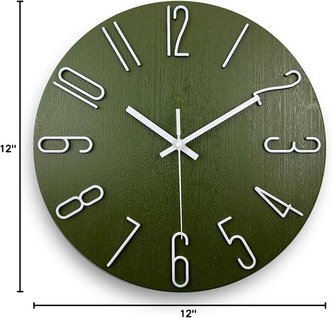 Wall Clock, Silent Clock, Wall Clocks Battery Operated， 12 inch Modern Wall Clock, Suitable for Offices, Living Rooms, Kitchens, Homes, Schools (Green)
