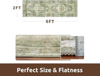 AMOAMI-2X6 Runner Rug-Washable Runners for Hallways-Soft Non Slip Bedside Rugs for Bedroom-Vintage Long Rug for Hallways Entryway Laundry Room Stair Kitchen Bathroom Olive Green