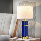 Royal Blue & Gold Ceramic Table Lamps (Set of 2) - 28" Luxe Bedside Lights with USB Charging & Rotary Switch, Bulbs Included