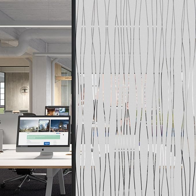 Finnez Window Privacy Film Decorative Frosted Window Cling Privacy Film for Glass, Non-Adhesive Heat Anti-UV for Home Office Living Room, Irregular Stripe Patterns, 35.4 x 118.1 Inches