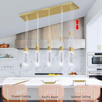 15-Lights Modern LED Pendant Lighting Fixture for Kitchen Island Crystal Chandelier Light Fixtures for Dining Room Living Room Gold