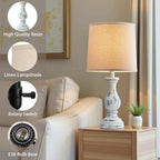 Seealle Farmhouse Table Lamps Set of 2 - Rustic Lamp for Bedroom Living Room, 22" Boho Bedside Lamps for Night Stands End Table Office Desk Lamp Nightstand Clearance with Linen Shades(Washed Blue)