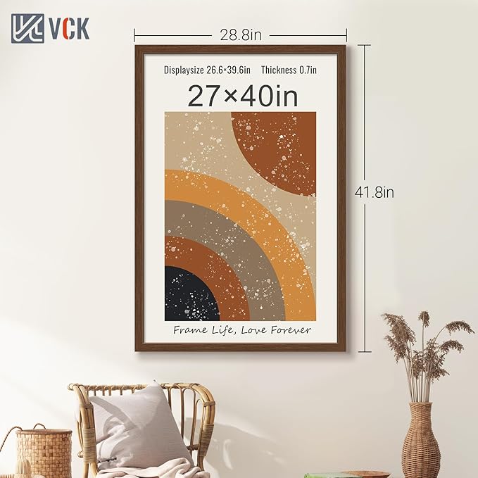 VCK 27x40 Brown Poster Frame 3 Pack, Wood Picture Frame with Exclusive Wood Grain, Wall Mounting Hanging
