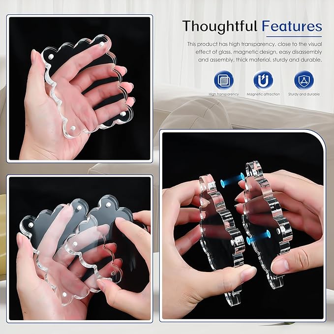 2Pack Magnetic Acrylic Picture Frames 2×3 Inch - Scalloped Glass Frame with 10+10mm Thick Block, Double Sided Clear Frames for Desktop Display | Trendy Home Gift (2 Pack, 2×3)