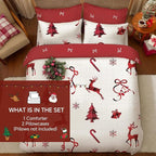 Christmas Comforter Set Queen Size, Christmas Bed Set with Reindeer, Bows and Santa Claus Snowflakes Bells Bedding for Holiday, 3 Pieces 1 Reversible Comforter and 2 Pillowcases