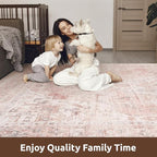 AMOAMI-2X6 Runner Rug-Washable Runners for Hallways-Soft Non Slip Bedside Rugs for Bedroom-Vintage Long Rug for Hallways Entryway Laundry Room Stair Kitchen Bathroom Pink