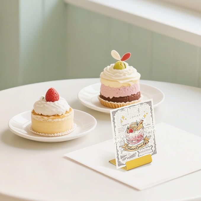 Urban Deco Table Card Holder Metal Place Card Holders Steel Card Holders for Photos, Food Signs, Memo Notes, Weddings, Restaurants, Birthday (Gold 24PK)