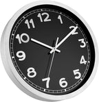 Plumeet Extra Large Wall Clock, 16 Inch Battery Operated Wall Clock with Silver Aluminum Frame, Non Ticking Silent Metal Wall Clocks Decorative Kitchen Living Room Bedroom, Black
