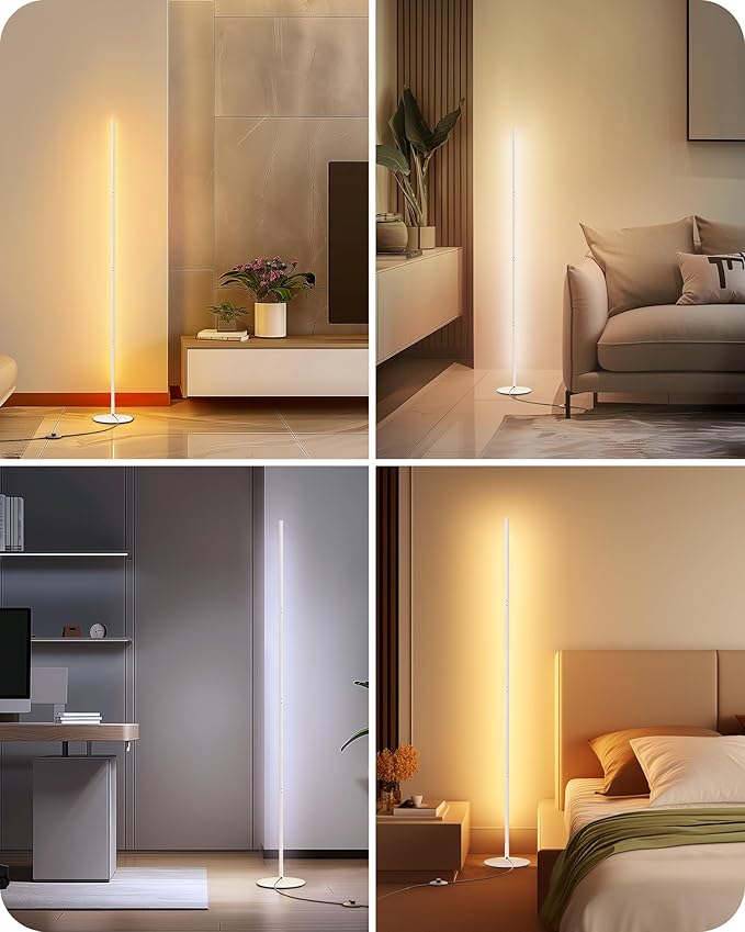 EDISHINE Modern Minimalist LED Floor Lamp, Set of 2, 57.5" Height, 7 Color Temperature 3000-6000K, Dimmable Corner Floor Lamp for Bedroom, Living Room, Office, White