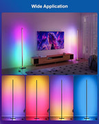 Aluminum Floor Lamp with Remote, Gold LED Corner Floor Lamp with Alexa, 3000K and RGB CCT Smart Corner Lamp with DIY Music Sync and 16 Million Colors, dimmable Standing Lamp for Bedroom Living Room