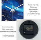 Blue Glass Wall Clocks Battery Operated 20 Inch Marble Large Wall Clocks for Living Room Round Non Ticking Wall Clock Silent