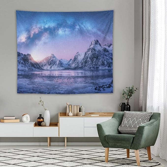 HZOHNAGO Mountain Tapestry Aurora Snow Mountain Sunset Pattern Printed Wall Tapestry Wall Hanging for Bedroom Living Room Dorm 60" W x 50" H