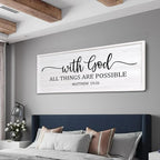 With God All Things are Possible Framed Wall Art, 40''×15'' White Holy Religious Rustic Bible Verse for Christian God Jesus Christ Prayer, Positive Horizontal Inspirational Catholic Scripture Decor