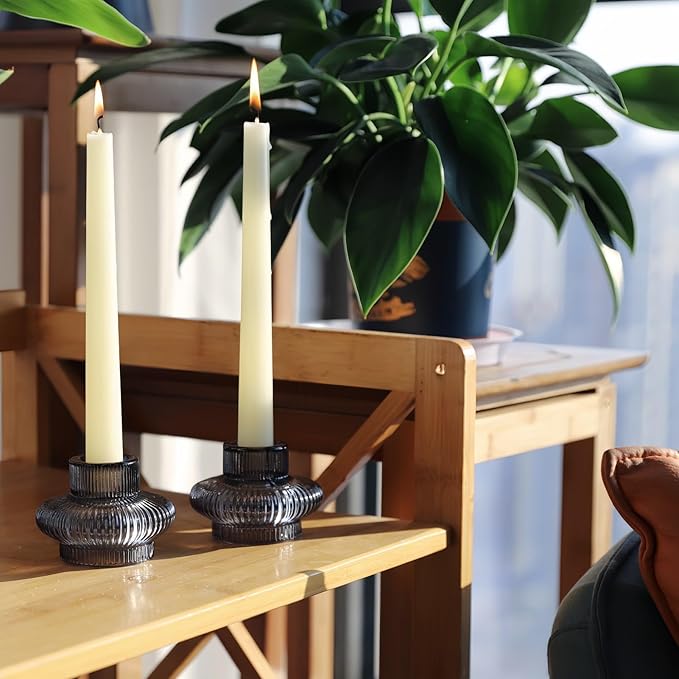 VOHO Smoky Grey Taper Candle Holders Set of 6, Classic Ribbed Candle Sticks Holder Decor for Table Centerpiece at Daily/Birthday/Party, Double Sided Candle Holder for Candlesticks & Tea Lights Candles