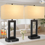 28’’ Tall Lamps for Living Rooms Set of 2, Modern Black Touch Control Table Lamps for Bedroom, 3 Way Dimmable Bedside Lamps with 2 USB Ports&AC Outlet, High-end Decor Lamp for Home Office