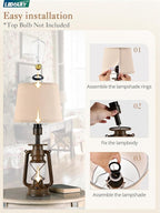 LEDIARY 18.72" LED Vintage Lantern Flickering Flame Table Lamps for Bedrooms Set of 2, Small Farmhouse Rustic Vintage End Table Lamps, Halloween Decorative Lantern Bedside Lamps for Living Room