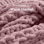 Chunky Knit Throw Blanket, 60''*80'' Knitted Throw Chenille Yarn for Bed Couch, Handmade Muted Pink Crochet Big Thick Blanket, Machine Washable Cute Comfy Blanket for Home Decor