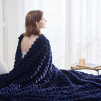 NEWCOSPLAY Super Soft King Blanket Dark Navy Premium Silky Flannel Fleece 3D Clouds Stylish Jacquard Lightweight Bed Blanket All Season Use 350GSM (Dark Navy, King(90"x110"))