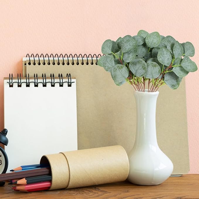 40 Pcs Artificial Eucalyptus Stem, Fake Silver Dollar Eucalyptus Leaves Stems Bulk Real Touch Faux Leaf Branches for DIY Bouquets Floral Arrangement Wedding Home Decor