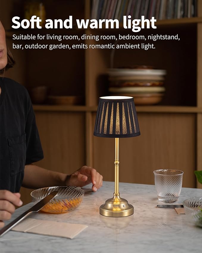 KDG Cordless LED Table Lamp Set of 2, Portables Fabric Shade Desk Lamps, 5000mAh Rechargeable Battery Powered Lighting, Dimmable Light for Dining Room, Bedroom, Bedside,Night Light, Balcony (Black)