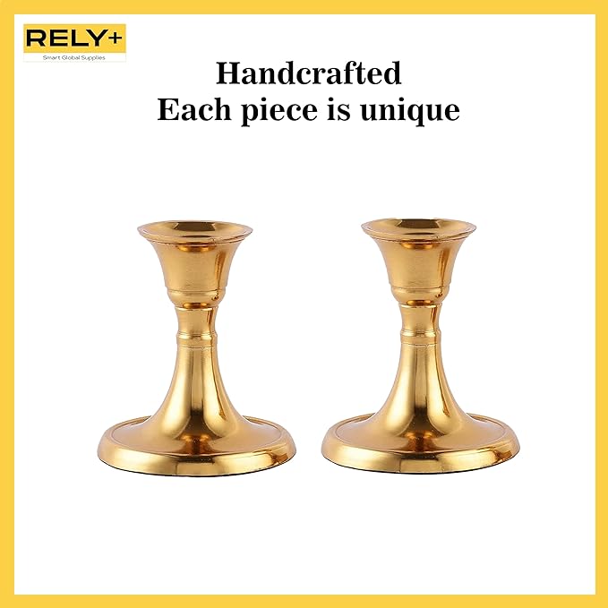 Rely+ Candlestick Holders Set of 2 Mini Stand Dinning Table Centerpiece Candle Holders Taper Candlesticks Holders Decor Home Candle Holder for Mantel Decorations (Gold)