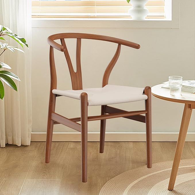 Tomile Solid Wood Wishbone Chair Y Chair Mid-Century Armrest Dining Chair, Hemp Seat (Ash Wood - Walnut., Pack of 1)
